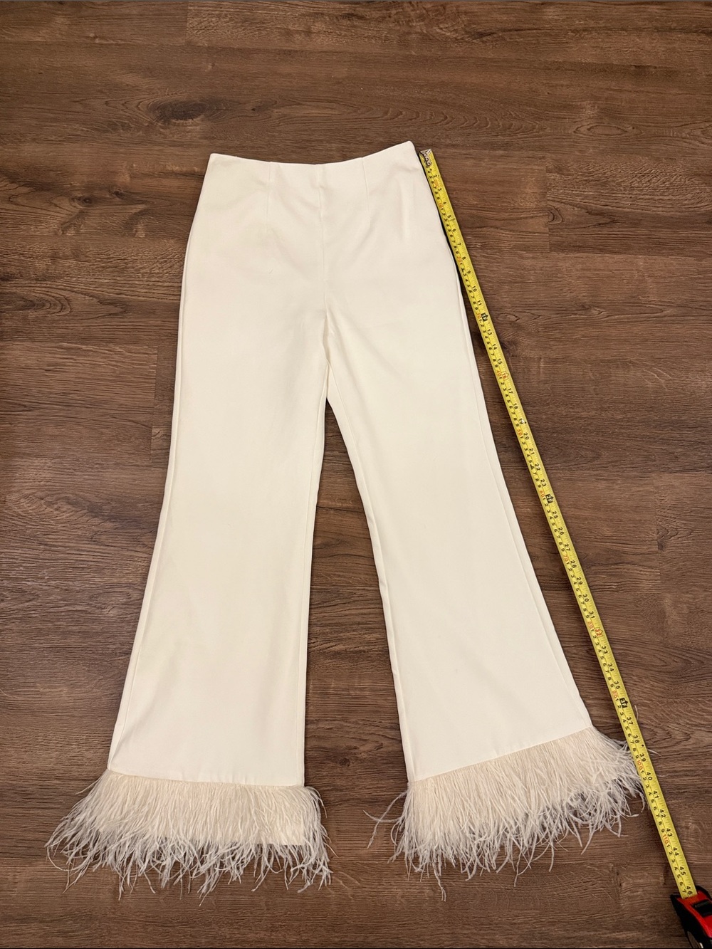 AUREUM Cream Wide-Leg Feather Hem Pants
